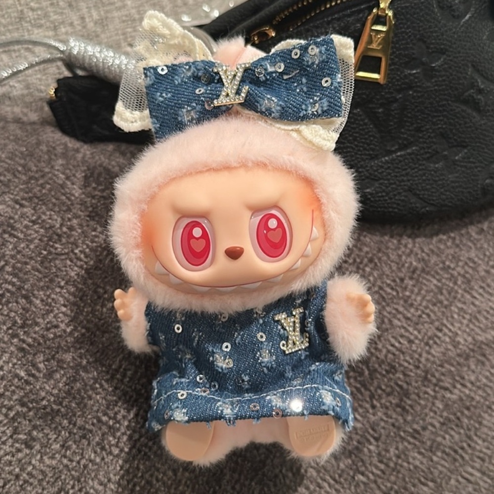 Labubu LV Designer Denim Dress and Bow - NEW!